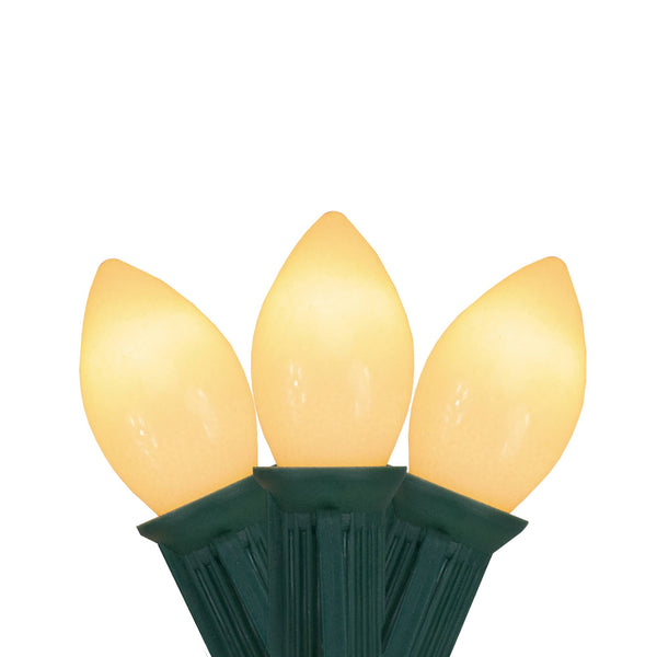 25 - Count Opaque Clear White C7 Patio Wedding Christmas Light Set, 24ft Green Wire