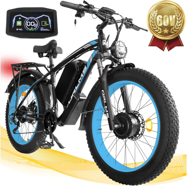 5000W (Peak) Electric - Bike for Adults, 60V 25AH Battery Electric Motorcycle, Dual - Motor - Ebike 50MPH Ebike, 26*4.0 Fat Tire Electric - Bicycle, AWD 21 - Speed Mountain Bike for All - Road UL 2849